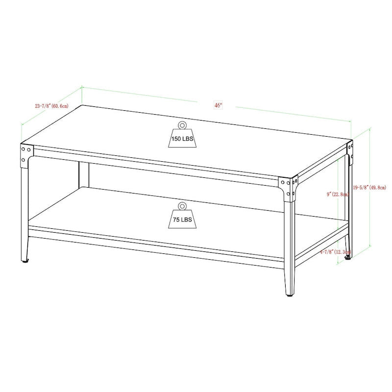Mesa de centro de hierro angular de 46 pulgadas