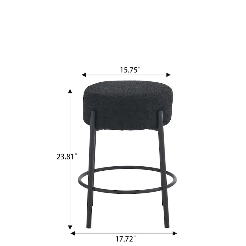 Taburetes de bar negros modernos de 20 pulgadas con patas resistentes de soporte de metal (juego de 2)