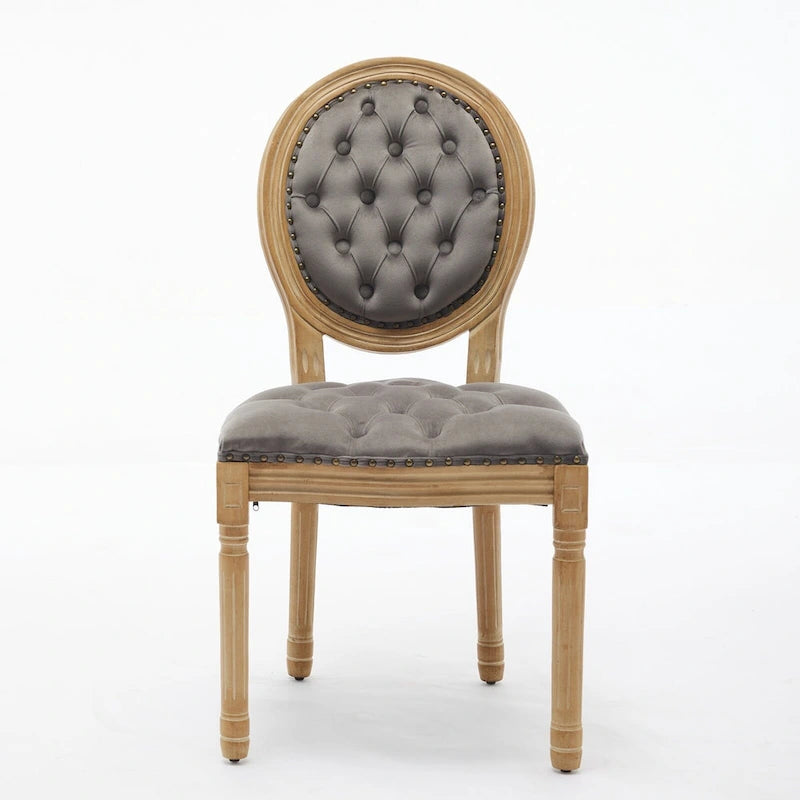 Sillas de Comedor Antiguas con Estructura de Madera Maciza, con Decoración de Hebillas Cosidas a Mano y Tapizado de Terciopelo con Tachuelas, Juego de 2