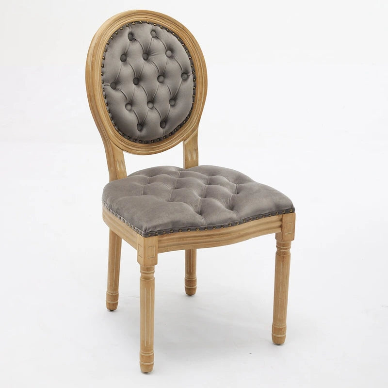 Sillas de Comedor Antiguas con Estructura de Madera Maciza, con Decoración de Hebillas Cosidas a Mano y Tapizado de Terciopelo con Tachuelas, Juego de 2