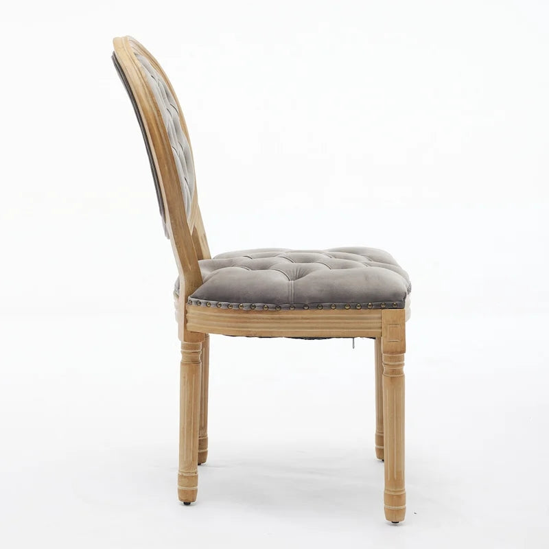 Sillas de Comedor Antiguas con Estructura de Madera Maciza, con Decoración de Hebillas Cosidas a Mano y Tapizado de Terciopelo con Tachuelas, Juego de 2