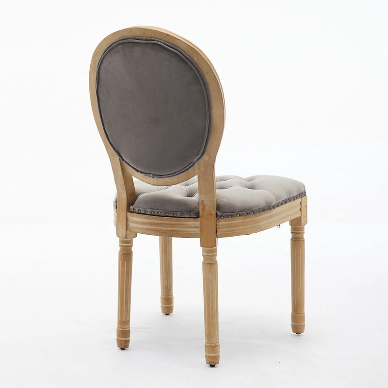 Sillas de Comedor Antiguas con Estructura de Madera Maciza, con Decoración de Hebillas Cosidas a Mano y Tapizado de Terciopelo con Tachuelas, Juego de 2