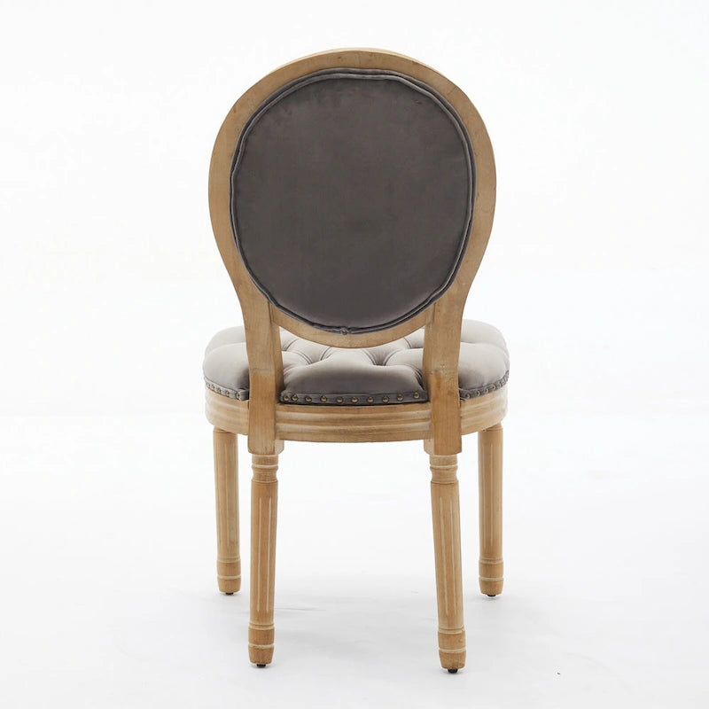 Sillas de Comedor Antiguas con Estructura de Madera Maciza, con Decoración de Hebillas Cosidas a Mano y Tapizado de Terciopelo con Tachuelas, Juego de 2