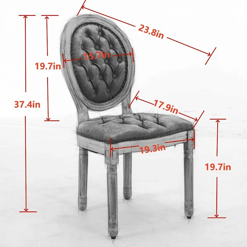 Sillas de Comedor Antiguas con Estructura de Madera Maciza, con Decoración de Hebillas Cosidas a Mano y Tapizado de Terciopelo con Tachuelas, Juego de 2