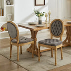 Sillas de Comedor Antiguas con Estructura de Madera Maciza, con Decoración de Hebillas Cosidas a Mano y Tapizado de Terciopelo con Tachuelas, Juego de 2