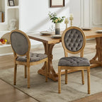 Sillas de Comedor Antiguas con Estructura de Madera Maciza, con Decoración de Hebillas Cosidas a Mano y Tapizado de Terciopelo con Tachuelas, Juego de 2