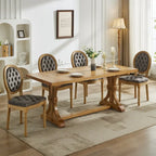 Sillas de Comedor Antiguas con Estructura de Madera Maciza, con Decoración de Hebillas Cosidas a Mano y Tapizado de Terciopelo con Tachuelas, Juego de 2