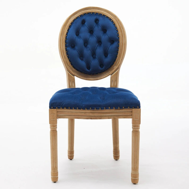 Sillas de Comedor Antiguas con Estructura de Madera Maciza, con Decoración de Hebillas Cosidas a Mano y Tapizado de Terciopelo con Tachuelas, Juego de 2