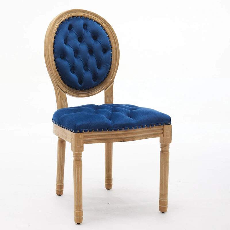 Sillas de Comedor Antiguas con Estructura de Madera Maciza, con Decoración de Hebillas Cosidas a Mano y Tapizado de Terciopelo con Tachuelas, Juego de 2
