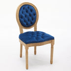 Sillas de Comedor Antiguas con Estructura de Madera Maciza, con Decoración de Hebillas Cosidas a Mano y Tapizado de Terciopelo con Tachuelas, Juego de 2