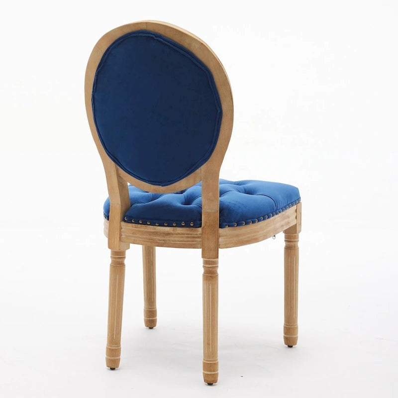Sillas de Comedor Antiguas con Estructura de Madera Maciza, con Decoración de Hebillas Cosidas a Mano y Tapizado de Terciopelo con Tachuelas, Juego de 2
