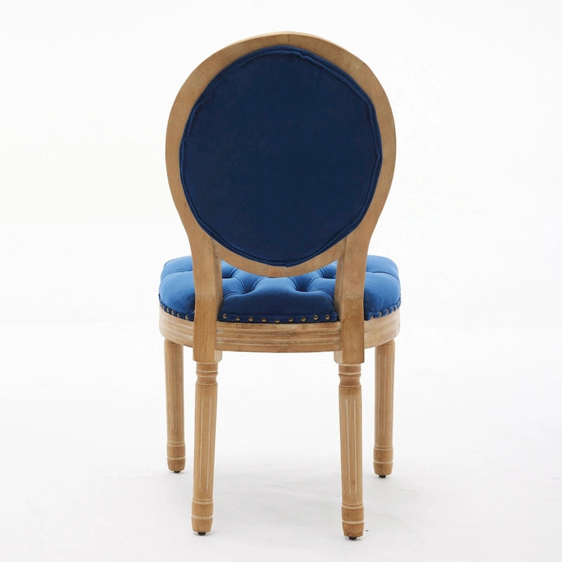 Sillas de Comedor Antiguas con Estructura de Madera Maciza, con Decoración de Hebillas Cosidas a Mano y Tapizado de Terciopelo con Tachuelas, Juego de 2