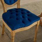 Sillas de Comedor Antiguas con Estructura de Madera Maciza, con Decoración de Hebillas Cosidas a Mano y Tapizado de Terciopelo con Tachuelas, Juego de 2