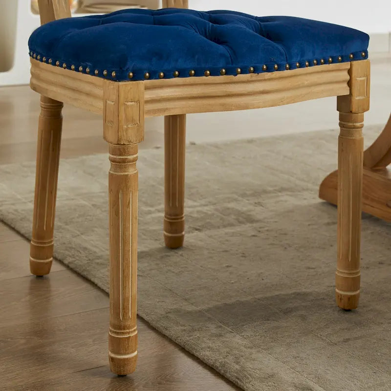 Sillas de Comedor Antiguas con Estructura de Madera Maciza, con Decoración de Hebillas Cosidas a Mano y Tapizado de Terciopelo con Tachuelas, Juego de 2