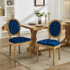 Sillas de Comedor Antiguas con Estructura de Madera Maciza, con Decoración de Hebillas Cosidas a Mano y Tapizado de Terciopelo con Tachuelas, Juego de 2