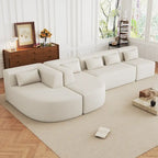 Sofá modular tapizado con 2 chaise longues curvadas y 5 cojines de respaldo, sofá seccional de libre combinación para sala de estar