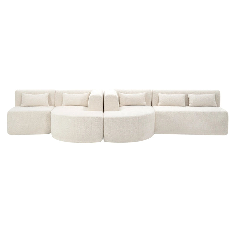 Sofá modular tapizado con 2 chaise longues curvadas y 5 cojines de respaldo, sofá seccional de libre combinación para sala de estar