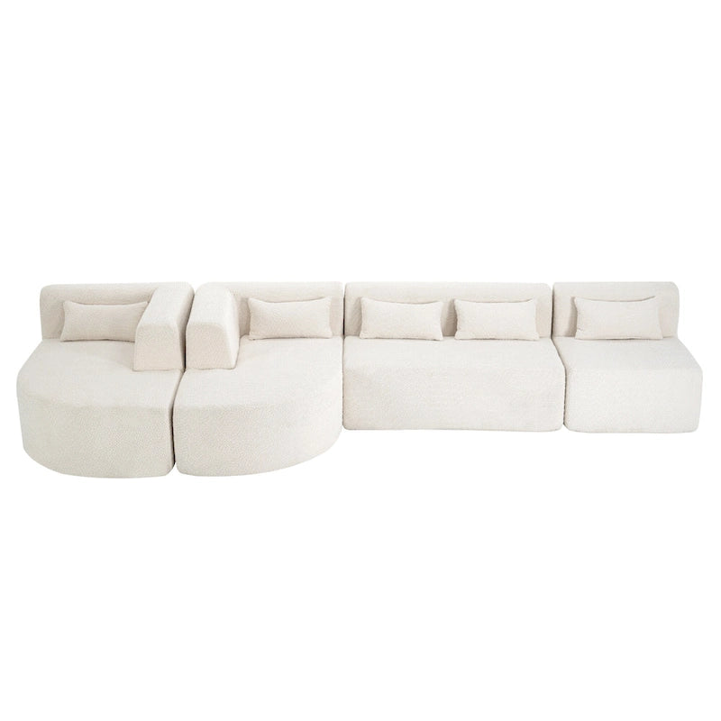 Sofá modular tapizado con 2 chaise longues curvadas y 5 cojines de respaldo, sofá seccional de libre combinación para sala de estar