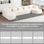Sofá modular tapizado con 2 chaise longues curvadas y 5 cojines de respaldo, sofá seccional de libre combinación para sala de estar