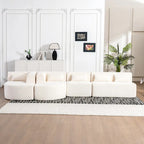 Sofá modular tapizado con 2 chaise longues curvadas y 5 cojines de respaldo, sofá seccional de libre combinación para sala de estar