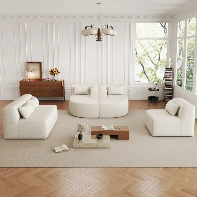 Sofá modular tapizado con 2 chaise longues curvadas y 5 cojines de respaldo, sofá seccional de libre combinación para sala de estar