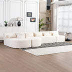 Sofá modular tapizado con 2 chaise longues curvadas y 5 cojines de respaldo, sofá seccional de libre combinación para sala de estar