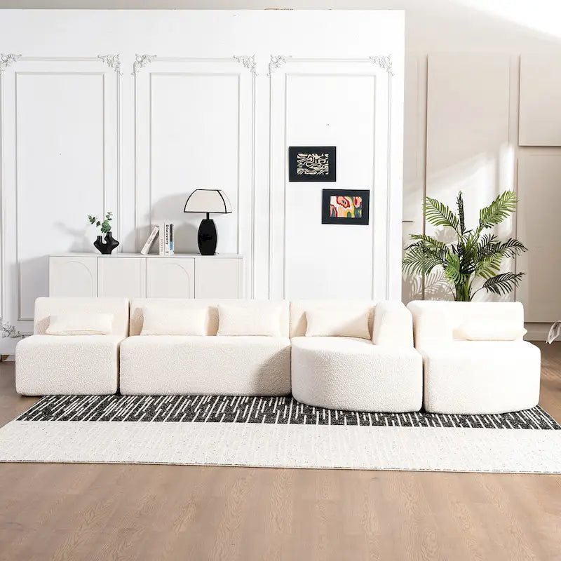 Sofá modular tapizado con 2 chaise longues curvadas y 5 cojines de respaldo, sofá seccional de libre combinación para sala de estar