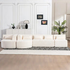 Sofá modular tapizado con 2 chaise longues curvadas y 5 cojines de respaldo, sofá seccional de libre combinación para sala de estar