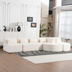 Sofá modular tapizado con 2 chaise longues curvadas y 5 cojines de respaldo, sofá seccional de libre combinación para sala de estar