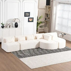 Sofá modular tapizado con 2 chaise longues curvadas y 5 cojines de respaldo, sofá seccional de libre combinación para sala de estar