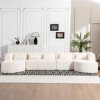 Sofá modular tapizado con 2 chaise longues curvadas y 5 cojines de respaldo, sofá seccional de libre combinación para sala de estar