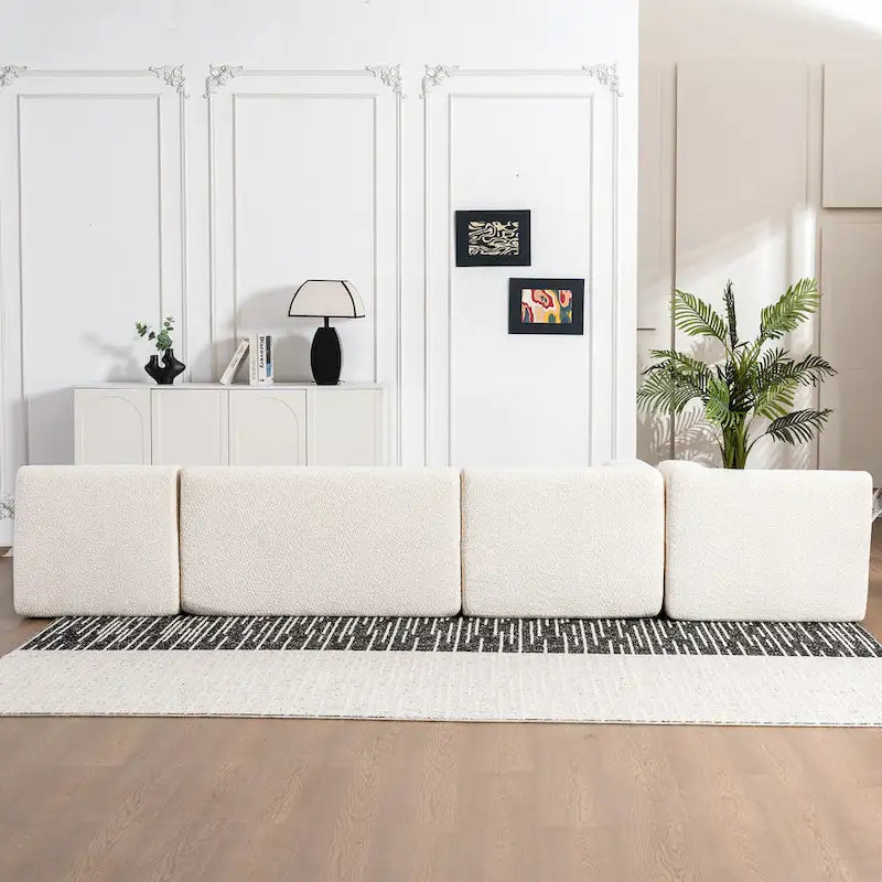 Sofá modular tapizado con 2 chaise longues curvadas y 5 cojines de respaldo, sofá seccional de libre combinación para sala de estar