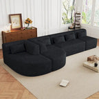 Sofá modular tapizado con 2 chaise longues curvadas y 5 cojines de respaldo, sofá seccional de libre combinación para sala de estar
