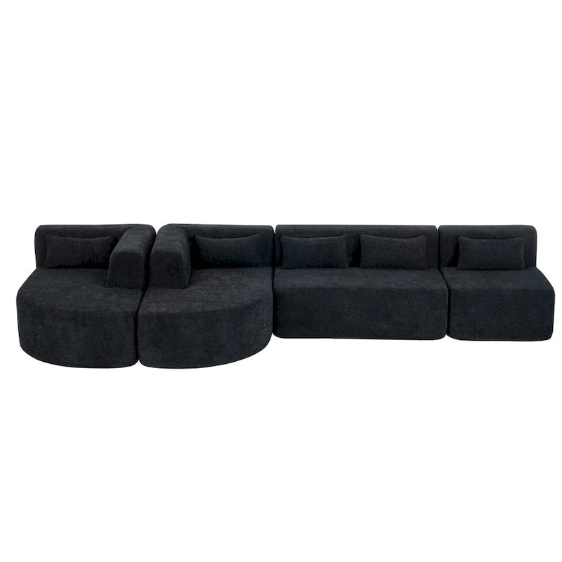 Sofá modular tapizado con 2 chaise longues curvadas y 5 cojines de respaldo, sofá seccional de libre combinación para sala de estar
