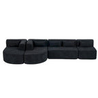 Sofá modular tapizado con 2 chaise longues curvadas y 5 cojines de respaldo, sofá seccional de libre combinación para sala de estar