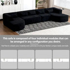 Sofá modular tapizado con 2 chaise longues curvadas y 5 cojines de respaldo, sofá seccional de libre combinación para sala de estar