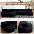 Sofá modular tapizado con 2 chaise longues curvadas y 5 cojines de respaldo, sofá seccional de libre combinación para sala de estar