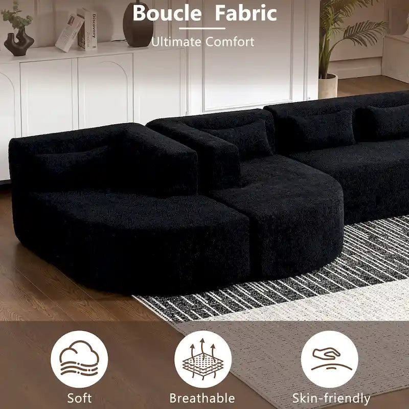 Sofá modular tapizado con 2 chaise longues curvadas y 5 cojines de respaldo, sofá seccional de libre combinación para sala de estar