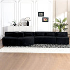 Sofá modular tapizado con 2 chaise longues curvadas y 5 cojines de respaldo, sofá seccional de libre combinación para sala de estar