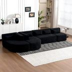 Sofá modular tapizado con 2 chaise longues curvadas y 5 cojines de respaldo, sofá seccional de libre combinación para sala de estar