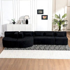 Sofá modular tapizado con 2 chaise longues curvadas y 5 cojines de respaldo, sofá seccional de libre combinación para sala de estar