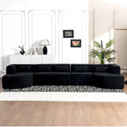 Sofá modular tapizado con 2 chaise longues curvadas y 5 cojines de respaldo, sofá seccional de libre combinación para sala de estar