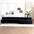Sofá modular tapizado con 2 chaise longues curvadas y 5 cojines de respaldo, sofá seccional de libre combinación para sala de estar