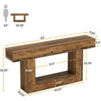 Mesa de entrada rústica de 2 niveles, mesa consola de 160 cm, mesa de sofá estrecha