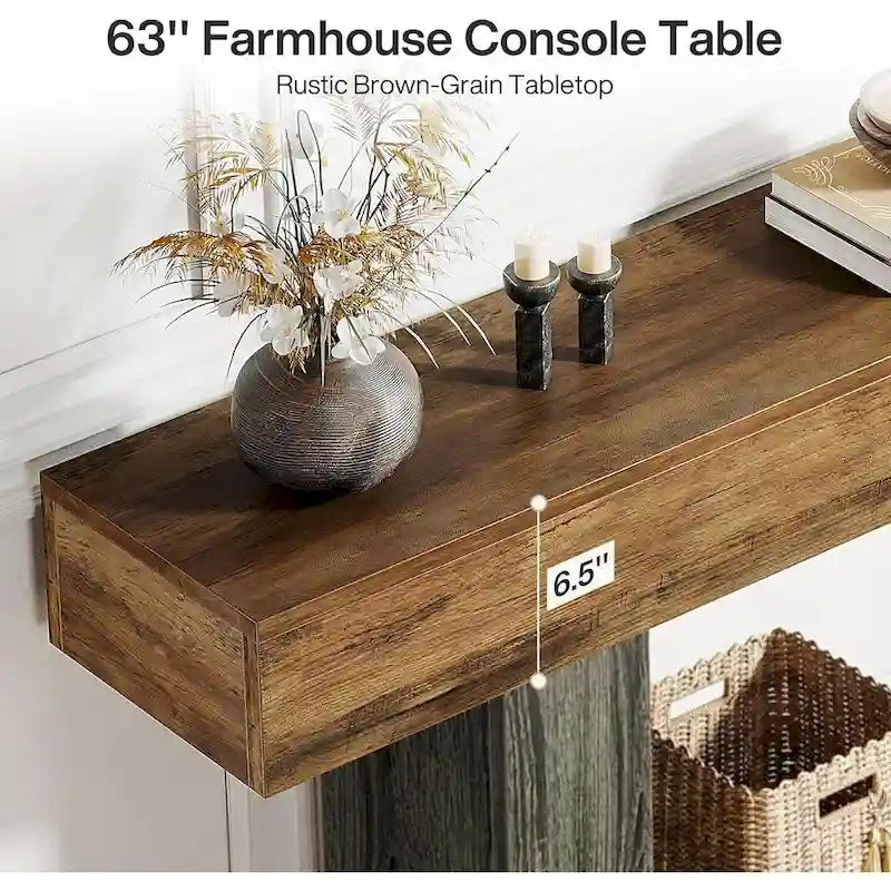 Mesa de entrada rústica de 2 niveles, mesa consola de 160 cm, mesa de sofá estrecha
