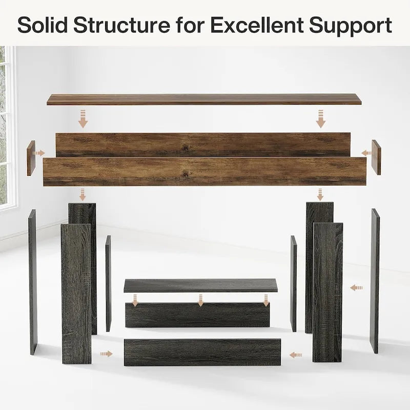 Mesa de entrada rústica de 2 niveles, mesa consola de 160 cm, mesa de sofá estrecha
