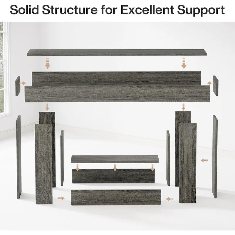 Mesa de entrada rústica de 2 niveles, mesa consola de 160 cm, mesa de sofá estrecha