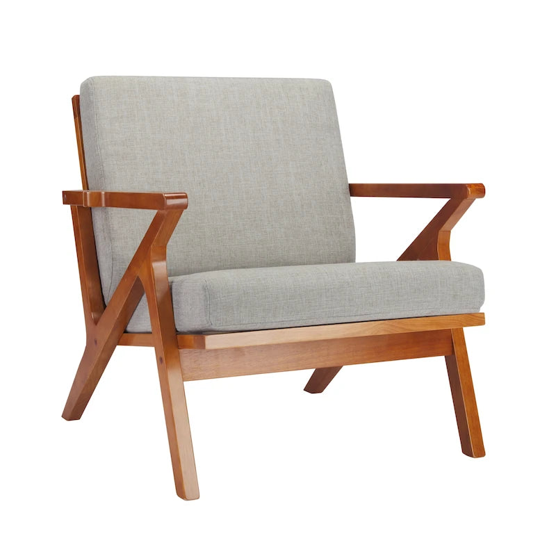 Sillón decorativo de tela con estructura de madera de caucho y cojines extraíbles
