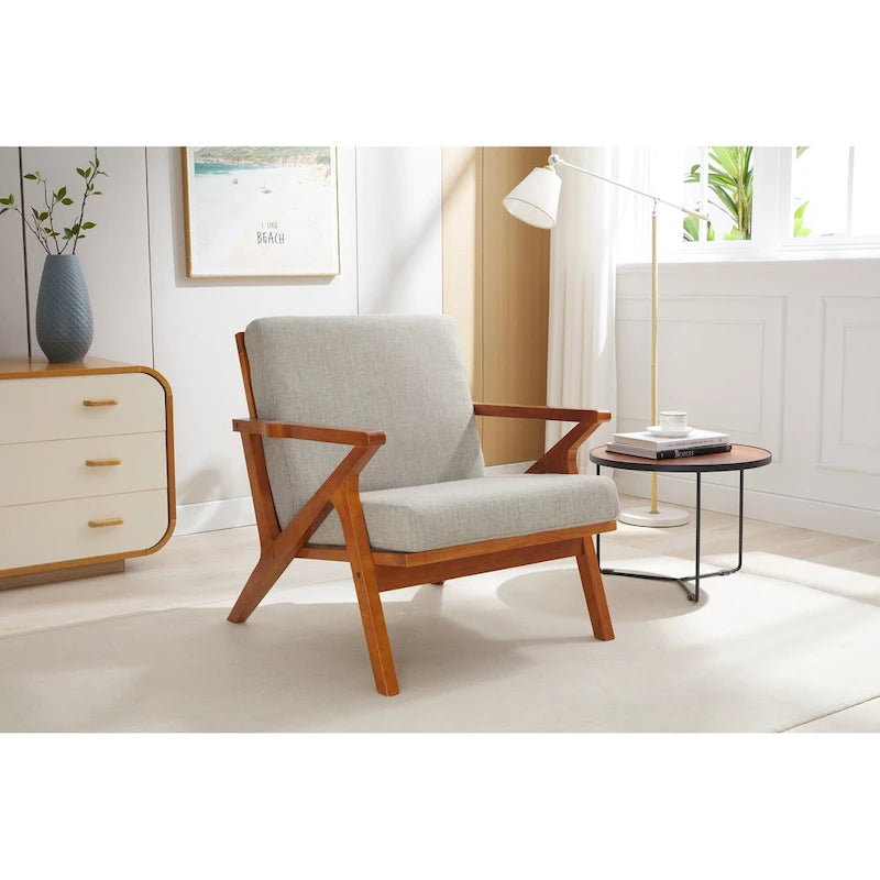 Sillón decorativo de tela con estructura de madera de caucho y cojines extraíbles
