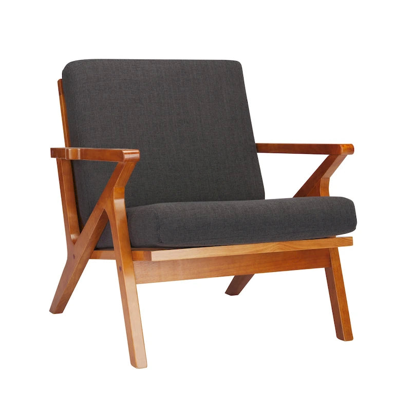 Sillón decorativo de tela con estructura de madera de caucho y cojines extraíbles